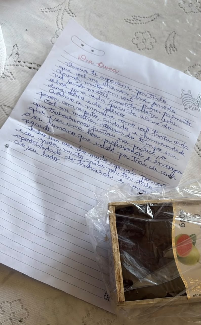 Carta de agradecimento recebida pela Dra. Bruna Rossi